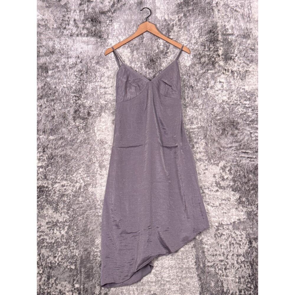 Anthropologie Dress 2 Womens Purple Satin Shimmer Slip Asymmetrical
